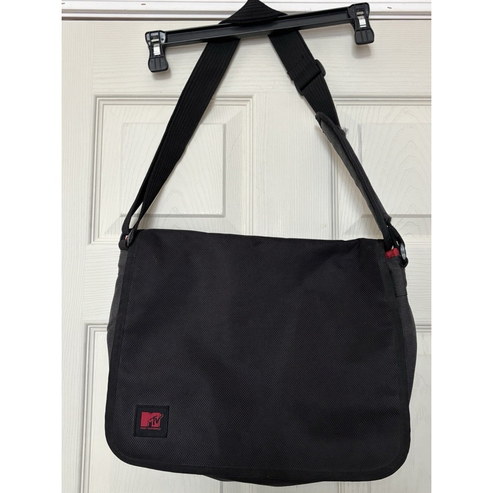 Vintage MTV Messenger Bag Black Gray Red Logo Adjustable Strap Promotional Logo